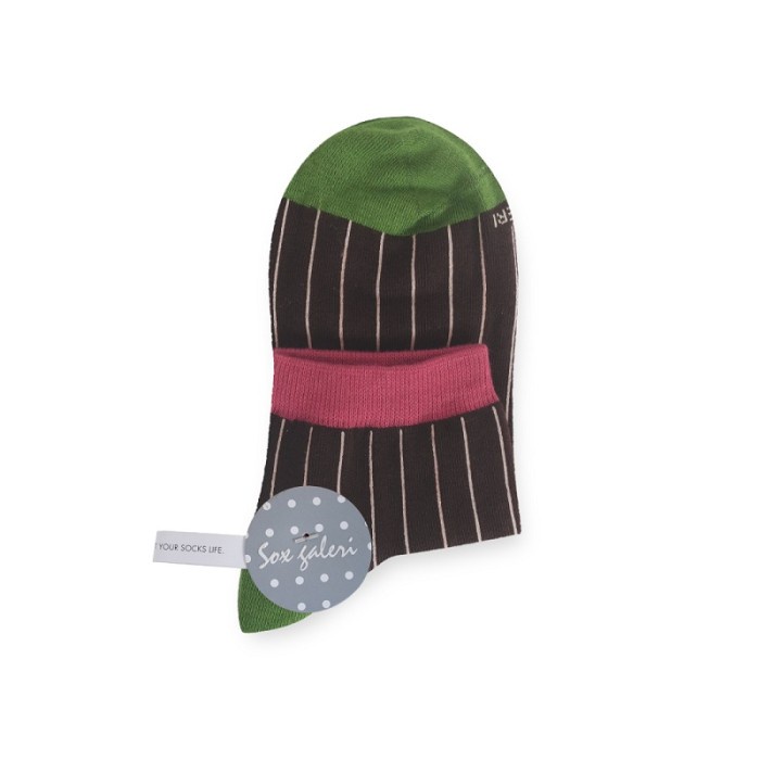 SOX GALERI/KAOS KAKI WANITA KATUN STRIPE COKLAT