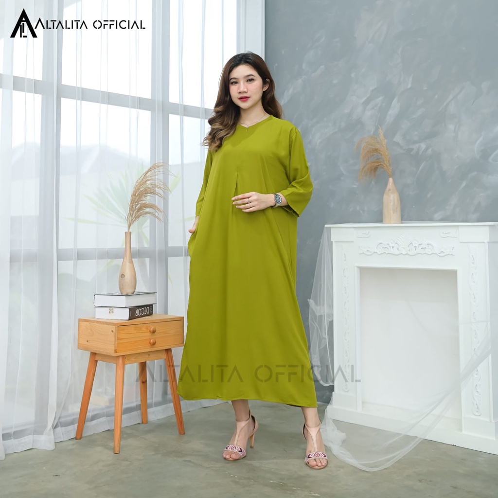 Altalita - Daster Polos Semata Kaki Busui Lengan Tangan Panjang 3/4 Home Dress Gamis Rayon Polos Jumbo LD 120 Long Dress Polos Tangan Panjang Bahan Katun Rayon Adem Tebal Premium