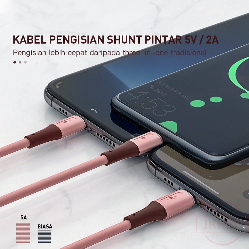 [Ready Stock] Kabel Data/1.2M 3 In 1 Kabel Data/3A Fast Charging/for Android Type-c Iphone lightning Data Cable/Charging Original Pink