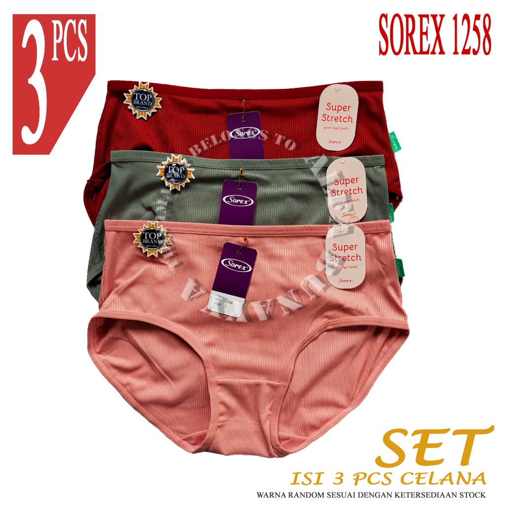 3 Celana Dalam Wanita SOREX 1258 - CD Cutting MIDI - Underwear SOFT &amp; COMFORT - FINE COTTON - Pakaian Dalam Wanita