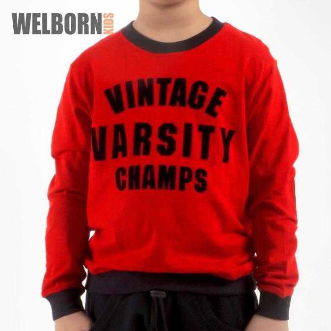 Welborn Kids Sweater Red Vintage Varsity Anak Laki