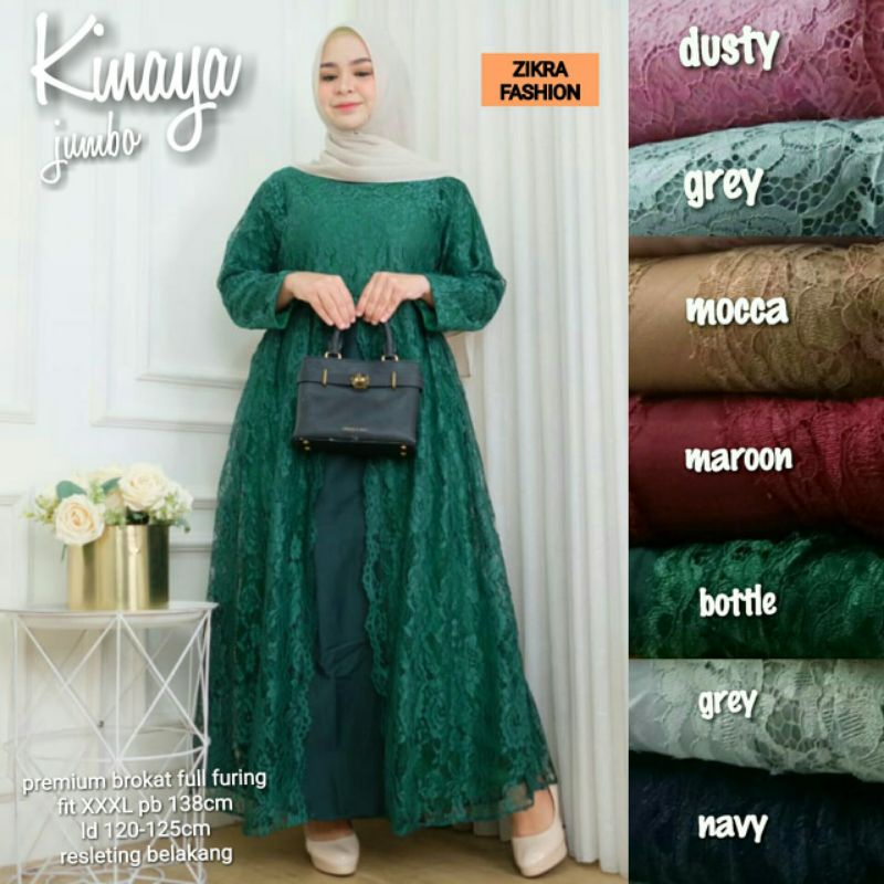Kinaya jumbo LD 120 by zikra / gamis dress full brokat jumbo