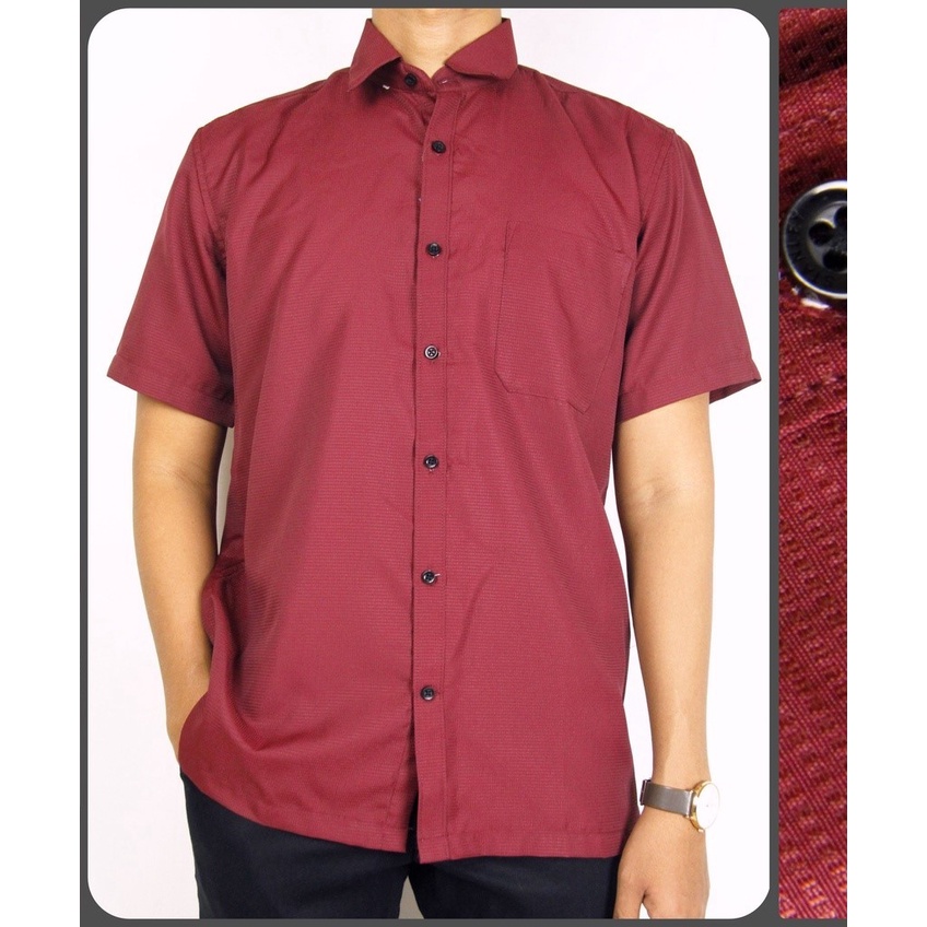 Kemeja Pria Reguler Stanley Adams Lengan Pendek Maroon Tekstur 25 | Hem Pria Reguler | Kemeja Branded Original 100% Matahari