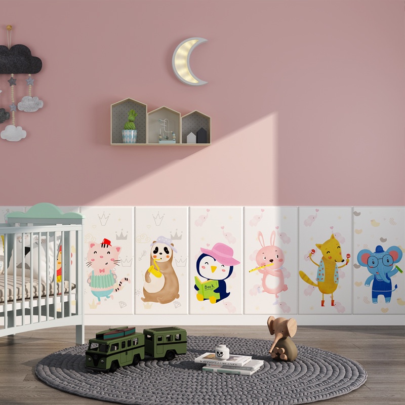 Busa Lembut Anti-Tabrakan Stiker Dinding Tahan Air Panas Insulated Wall Paper Cuttable Self-adhesive Wallsticker 3D Kartun Hewan Wallpaper Untuk Kamar Anak Tk Ruang Bermain