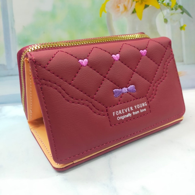 COD DOMPET WANITA BORDIR KOREAN STYLE UKURAN SEDANG MODEL LIPAT 3 DENGAN RESLETING