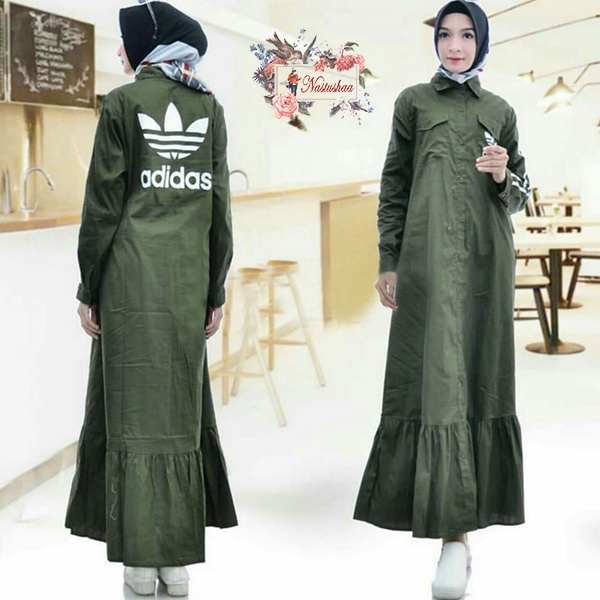 Gamis terbaru modern lebaran Gamis Katun Wanita Model Rempel Bawah Gamis Long Dress Cewek Full Kancing Ada Kantong Depan