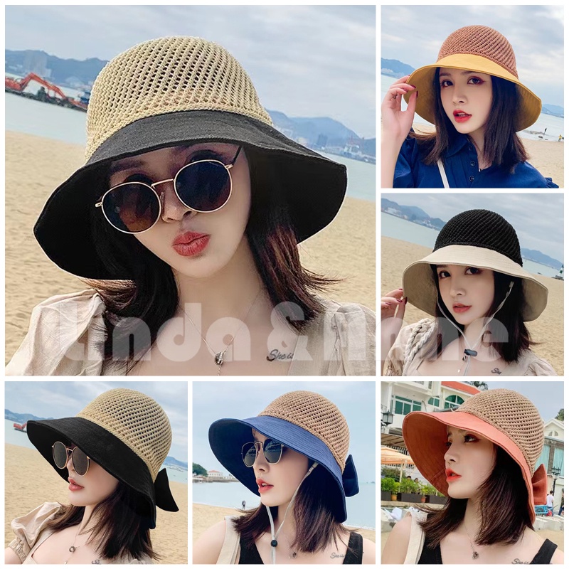 Topi Pantai Matahari Rajut Wanita Premium Model Korea Terbaru - Topi Rajut Musim Panas