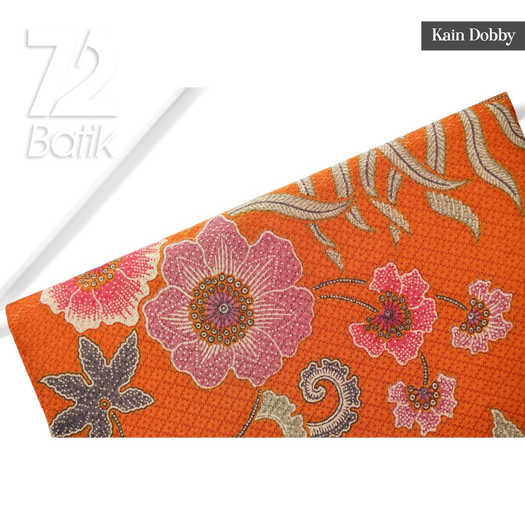 KAIN BATIK PREMIUM Dobby Motif Kembang Palem Warna Orange 722951 Cap 72 Jarik Jarit Samping Kebat Panjang Batik Dobby Modern Premium Bahan Seragam Batik Pernikahan Kantor Keluarga Murah Kamen Jadi Batik Bali Lembaran