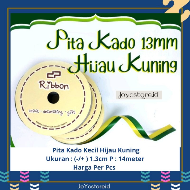 

Pita Lebaran Hijau Kuning 1.3cm | Pita Hampers lebaran | Pita Kado | Pita Hijau Kuning/ Pita Parcel / Ketupat / Pita Kado / Pita Kain / Pita Hampers