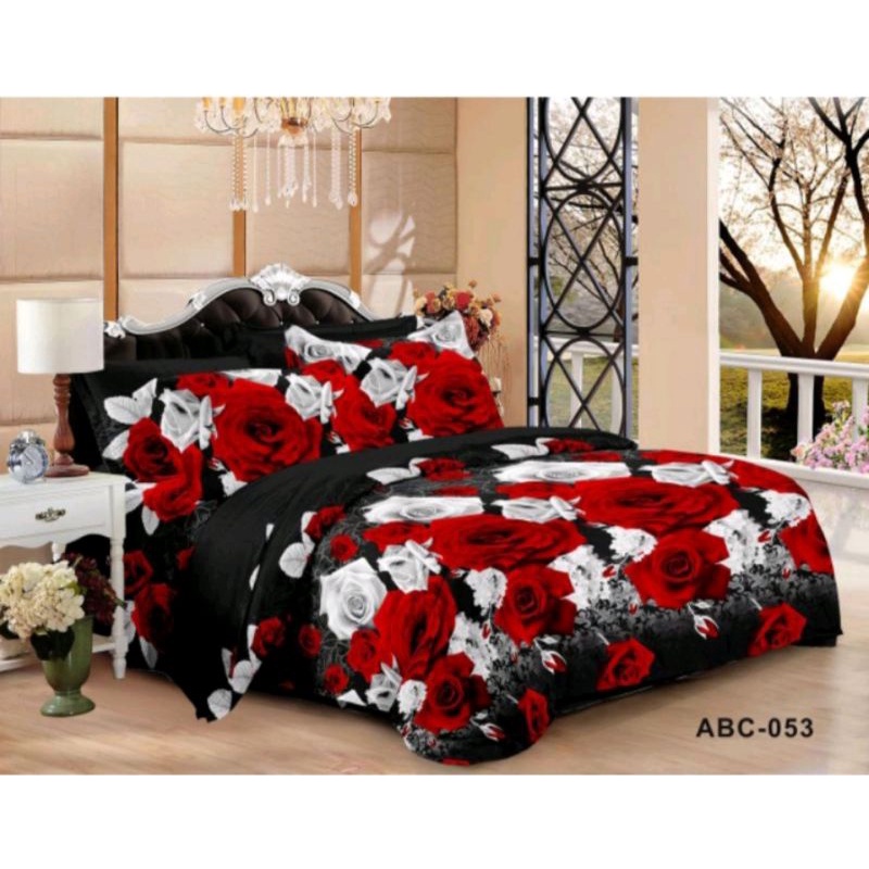 Sprei Motif bunga hijau Shabi Tulip Mawar Merah Novita Ukuran 160x200 180x200 Desain Minimalis