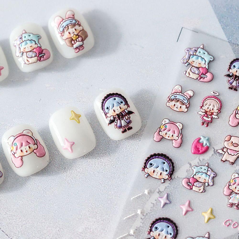 Needway   Kartun Stiker Kuku Wanita Fashion Pelangi Manikur Aksesoris Boneka Anjing Nail Art Dekorasi