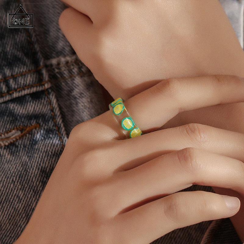 COD❤️Cincin Bahan Resin Akrilik Bentuk Buah Untuk Wanita Fashion Korea-A.one