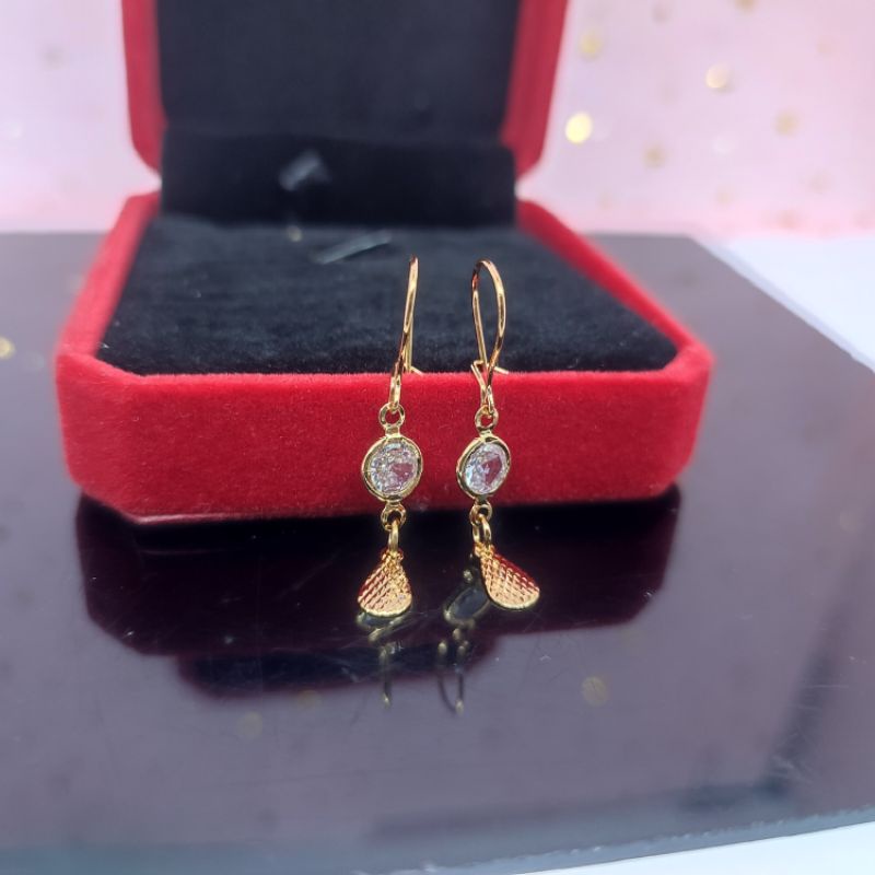 Anting permata bulat lapis emas anti karat