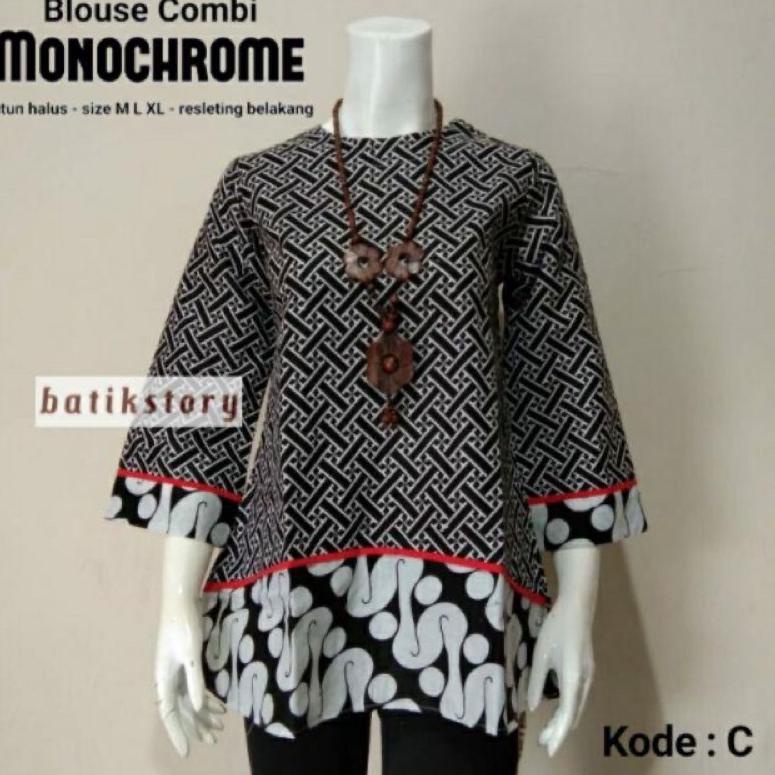 "TWW.22De22ᵞ" BLOUSE KOMBI MONOCHROM MURAH BLUS BATIK HITAM PUTIH KOMBINASI ATASAN WANITA KEKINIAN S