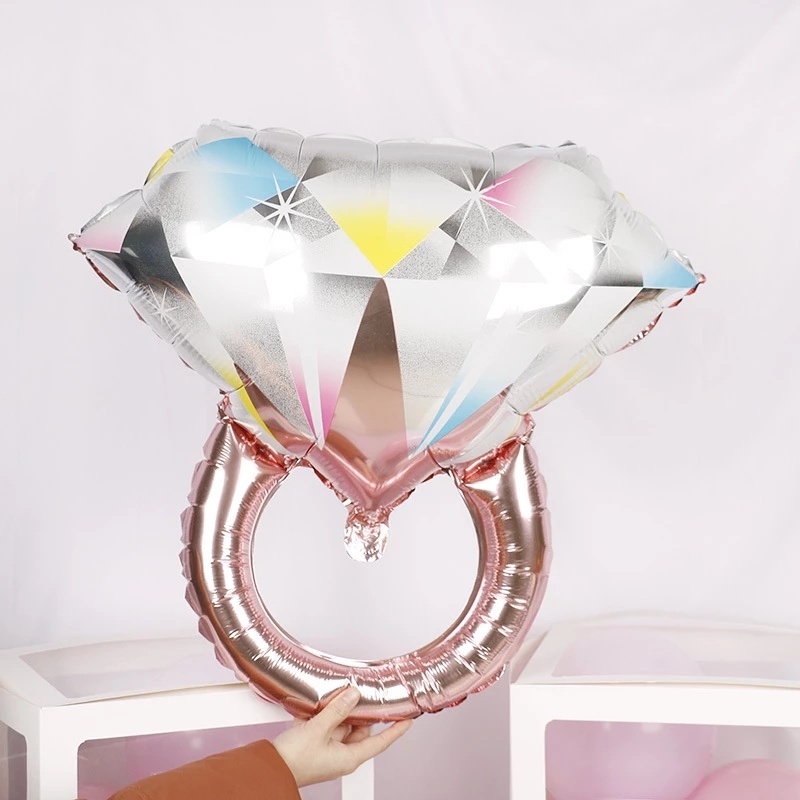 Cincin Berlian Besar Bentuk Cincin Balon Konfeksi Romantis Pacaran Properti Foil Tiup Aluminium Film Balon Kamar Tidur Mall Pub Ornamen Untuk Pesta Festival Ulang Tahun Valentine