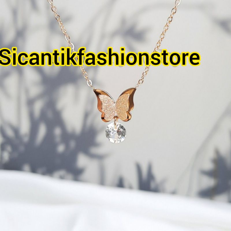 KALUNG TITANIUM WANITA LIONTIN KUPU KUPU MATA SATU TRENDING LAPIS EMAS 18K PERHIASAN KOREA KEKINIAN KALUNG WANITA KOREA VIRAL FASHION STYLE WANITA KOREA KALUNG WANITA BERKUALITAS IMPORT LIONTIN KUPU KUPU ROSE DAN GOLD