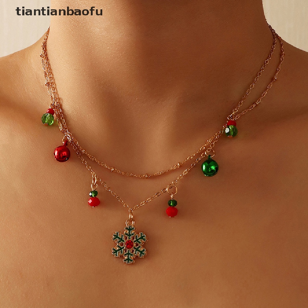 [tiantianbaofu] Halus Warna-Warni Lonceng Kristal Pohon Natal Liontin Kalung Untuk Wanita Fashion Klavikula Rantai Kalung Perhiasan Xmas Tahun Baru Hadiah Butik