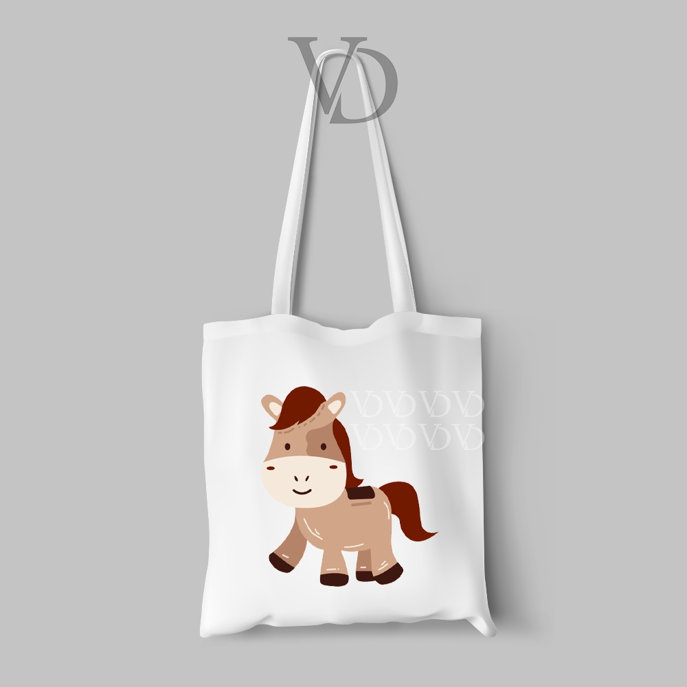 tote bag kanvas cute animal monkey hippo / tas belanja / totebag edisi 2