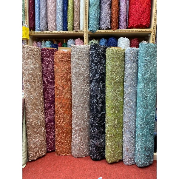 Kain  Tile Payet SEQUIN Spangkle premium / Tile Bordir tebal mewah / Brokat Kebaya