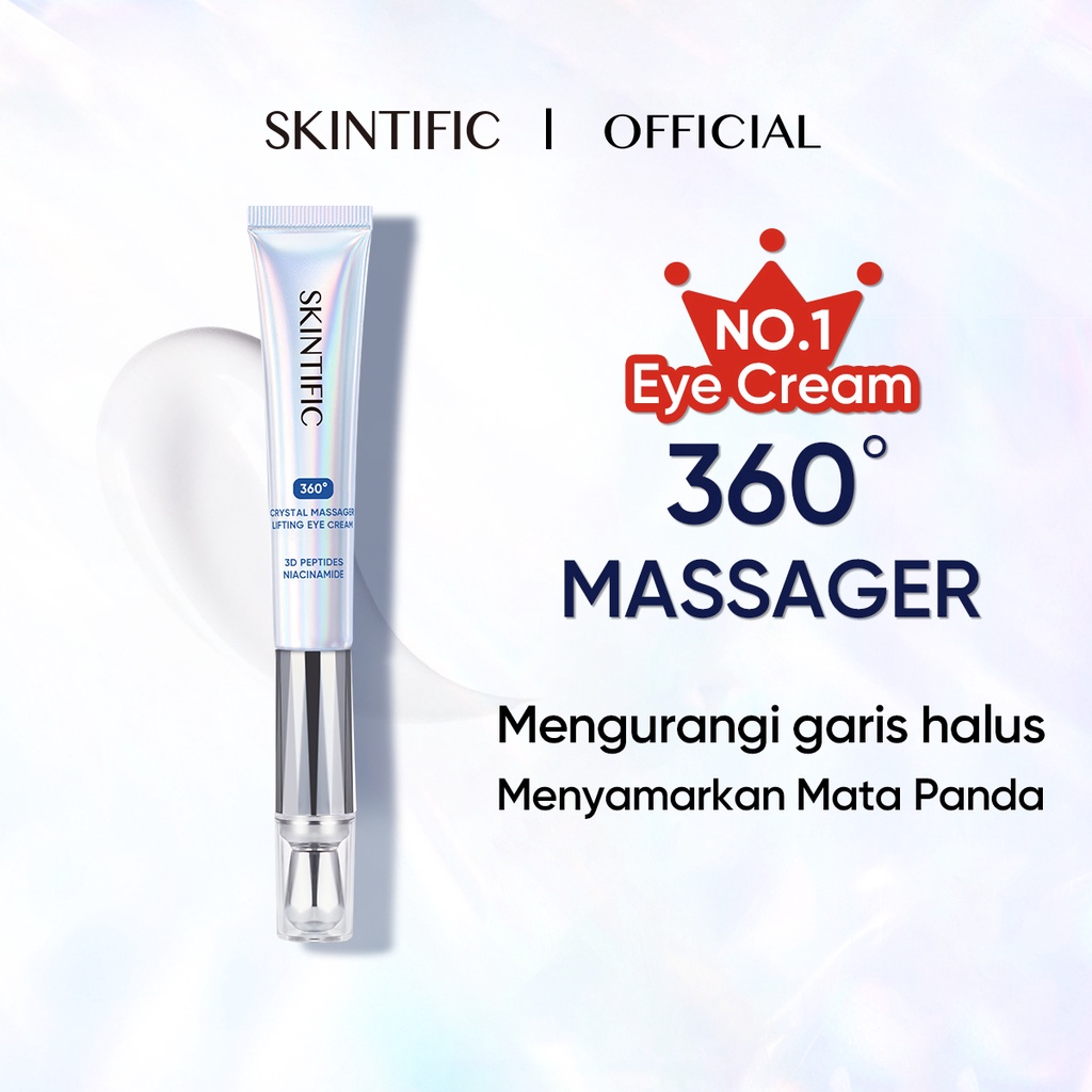 SKINTIFIC - 360 Crystal Massager Lifting Eye Cream Eye Gel Serum to Mengurangi Garis Halus Dan Kantong Mata with Niacinamide and Caffeine Krim Mata