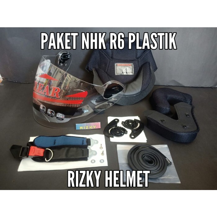 KACA HELM NHK R6 + BUSA HELM NHK R6 PLASTIK, TALI HELM + LIS KARET
