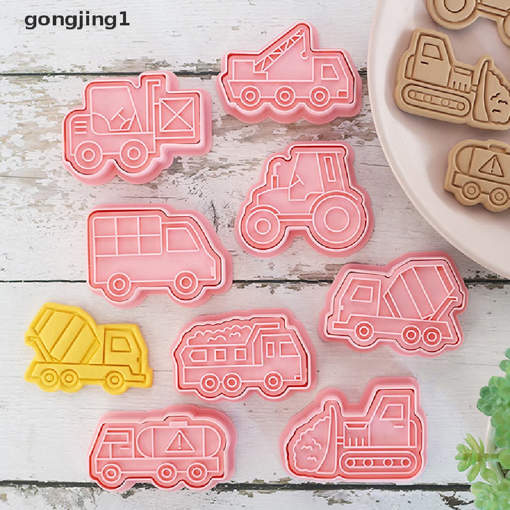 Ggg 8Pcs /set Kendaraan Teknik Mobil 3D Kartun Cookie Cetakan Biskuit Cutter Stamps DIY Fondant Plunger Kue Alat Dapur Baking Pastry Bakeware Baking Tool ID