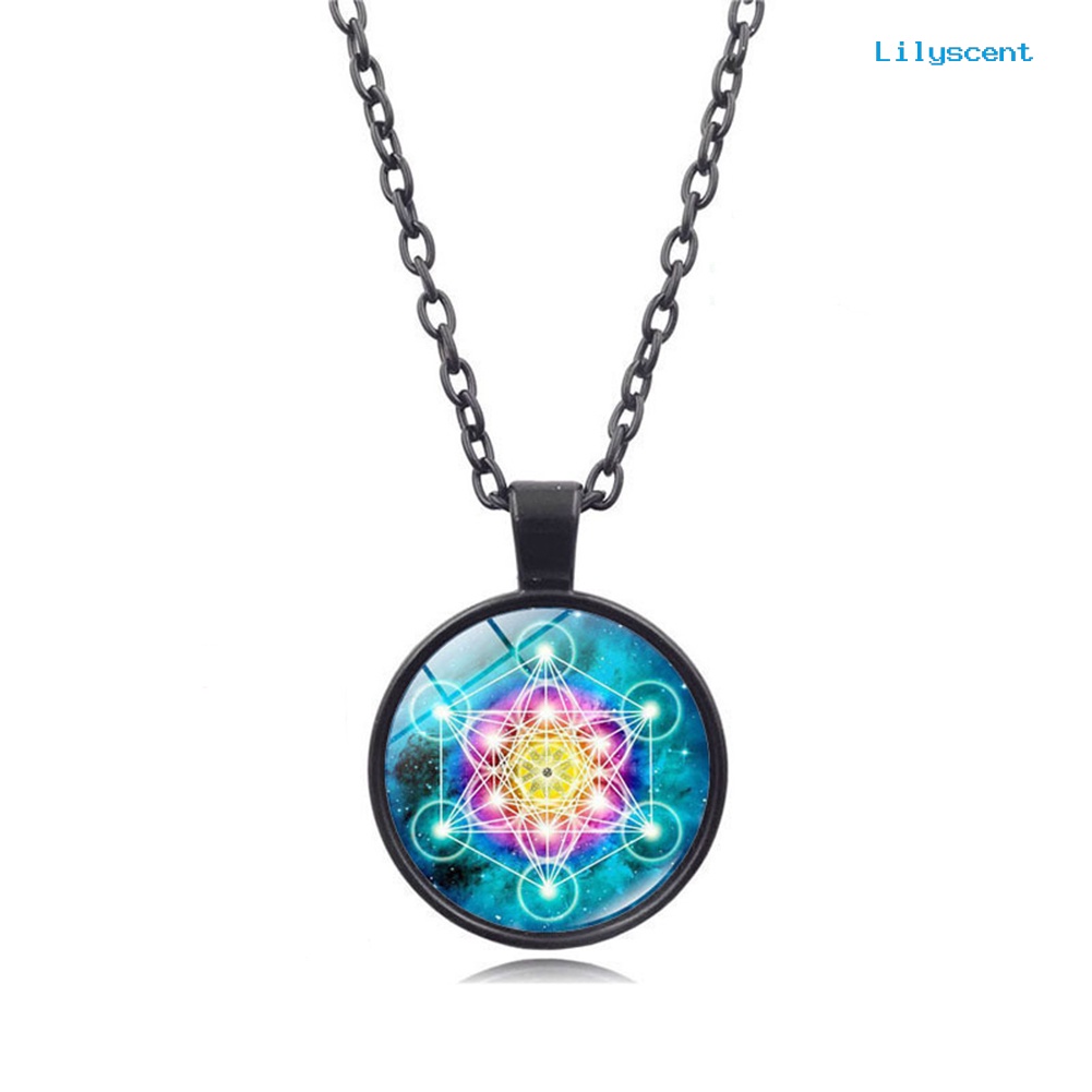[LS] Kalung Liontin Vintage Bulat Unisex Metatron's Cube Holy Glass Cabochon