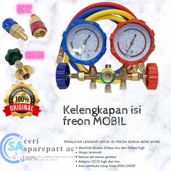 Paket Lengkap Isi Freon Ac Mobil Alat Manifold Double