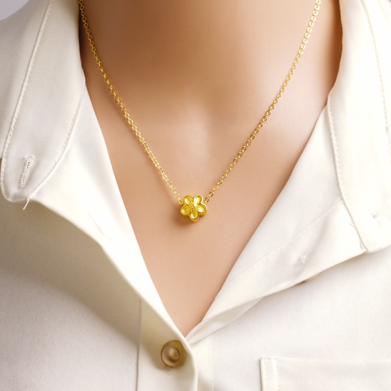 Goldkingdom Perhiasan Fashion Emas Asli Kadar 375 Bangkok Aksesoris Ready Stock Wanita Berlapis Emas Plum Gelang Kalung Liontin Wufu Yun Retro Kecerdikan