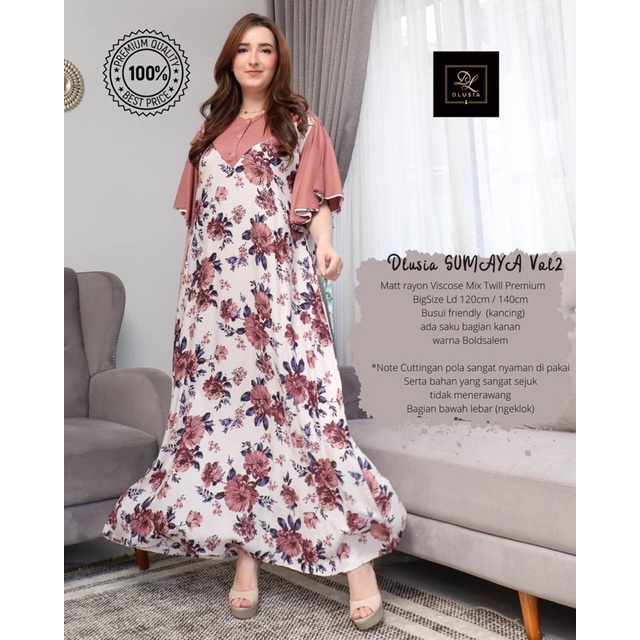 Daster Arab DLUSIA SUMAYA Long Dress Rayon Twill Premium Big Size