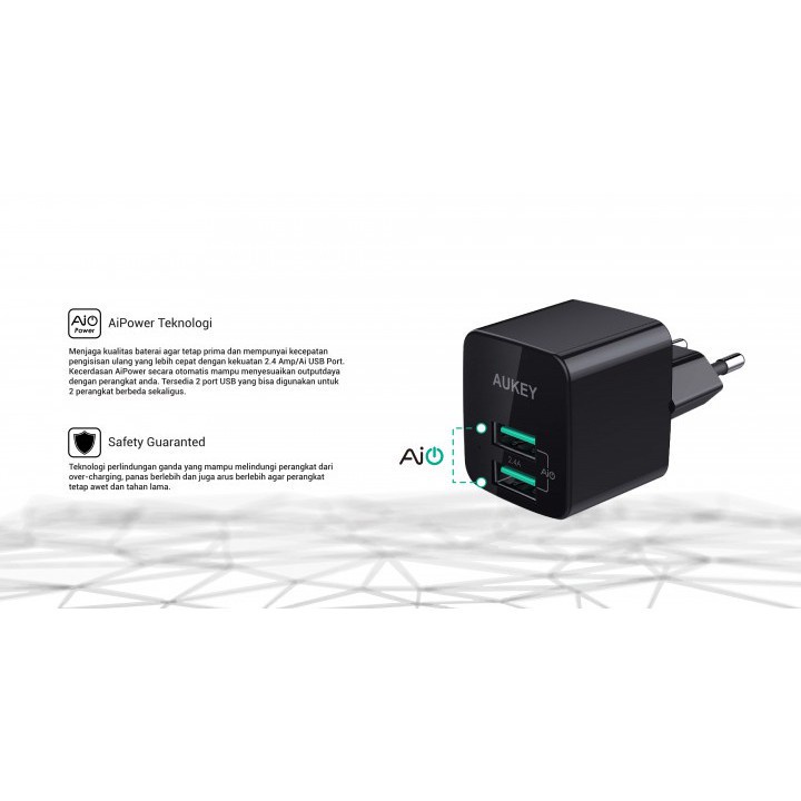 AKN88 - AUKEY PA-U32 - Mini Dual Port USB 4.8A Wall Charger with AiPower