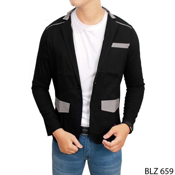 Blazer Pria Dari Katun Jeans Hitam – BLZ 787