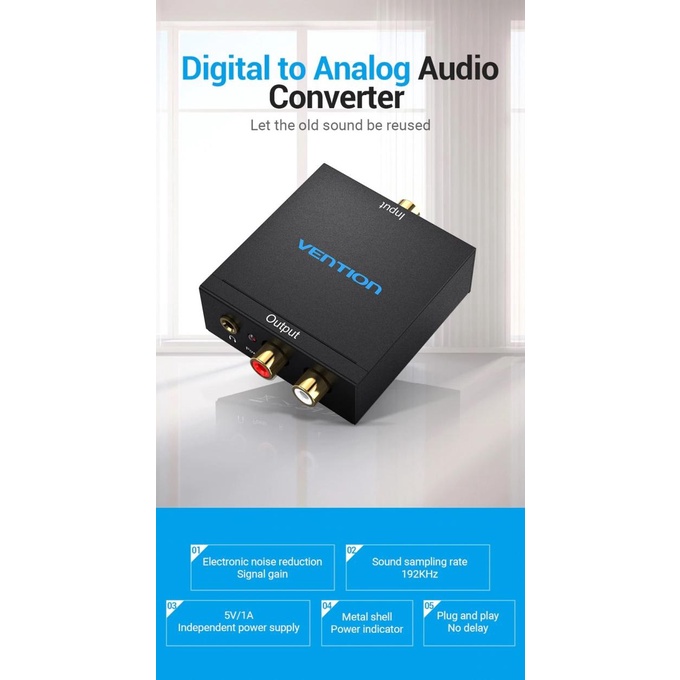 Audio Converter Optical Digital to Analog 2-RCA Aux 3.5mm