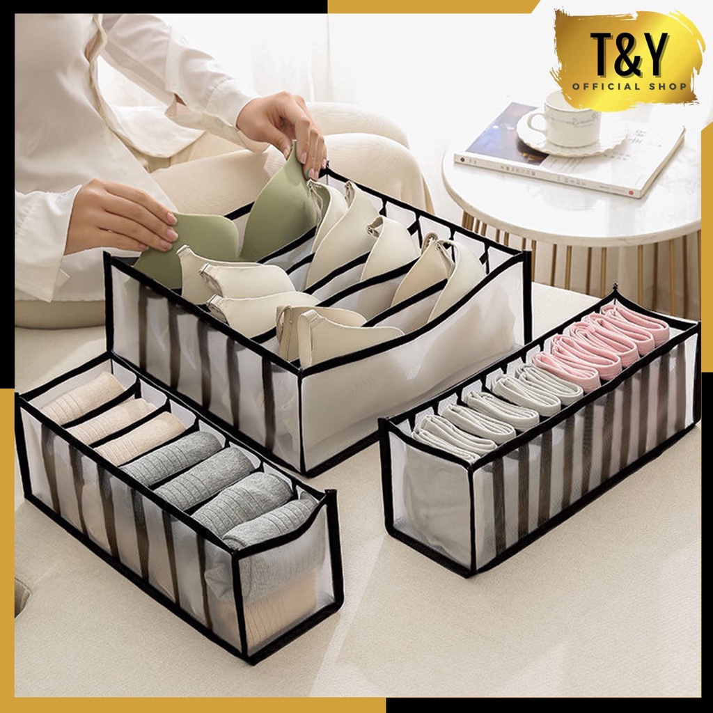 T&amp;Y Storage Box Organizer Pakaian Dalam Celana Dalam Tempat Penyimpanan Kotak Bra BH 6 7 11 Sekat Kaos Kaki Underwear Lemari Laci Waterproof Import Murah