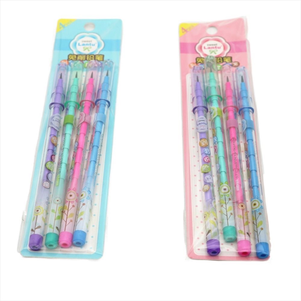 Mxbeauty Pensil 4Pcs/set Alat Tulis Pulpen Menulis Kartun Anak Plastik Pensil Tidak Tajam