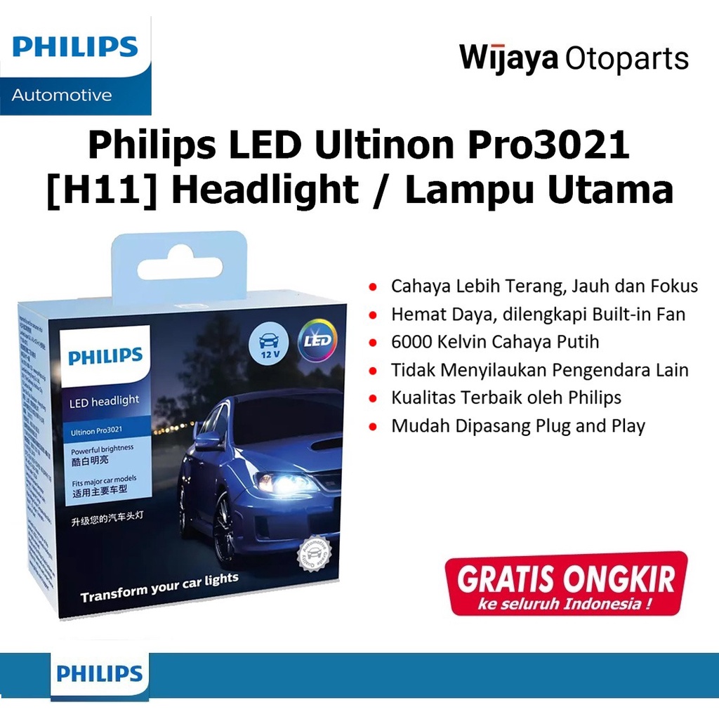 Bohlam Lampu Mobil Philips Ultinon Pro3021 H11 LED Cahaya Putih
