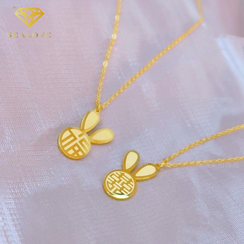 Kalung Titanium Wanita Anti Karat Kelinci Emas Lucu Fu necklace Aksesoris Korea