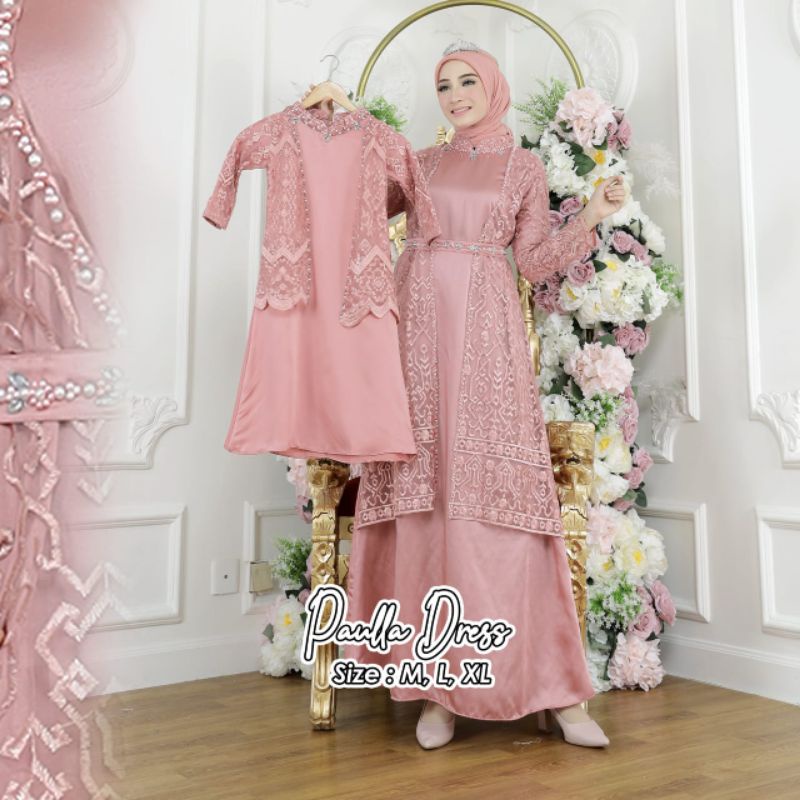 Permata Olshop / Couple Kebaya Gamis Paula Couple Ibu dan Anak / Kebaya Gamis Modern / Gamis Pesta Mewah / Gamis Modern / Gamis Kondangan