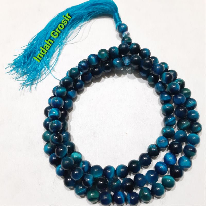 TASBIH BATU TIGER EYE BLUE 8MM 99BUTIR ORIGINAL