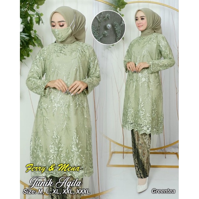 SET KEBAYA TUNIK JUMBO/KEBAYA TUNIK TULLE JUMBO LD 120/KEBAYA MODERN/BAJU KEBAYA/KEBAYA JUMBO/KEBAYA