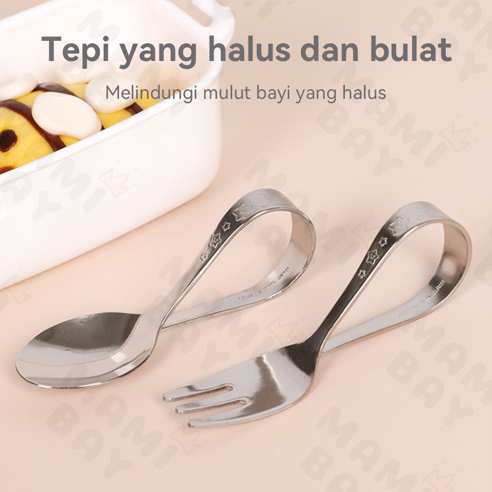 Mamibayi Sendok Garpu Anak Set Stainless Training Spoon Fork Anak Bayi