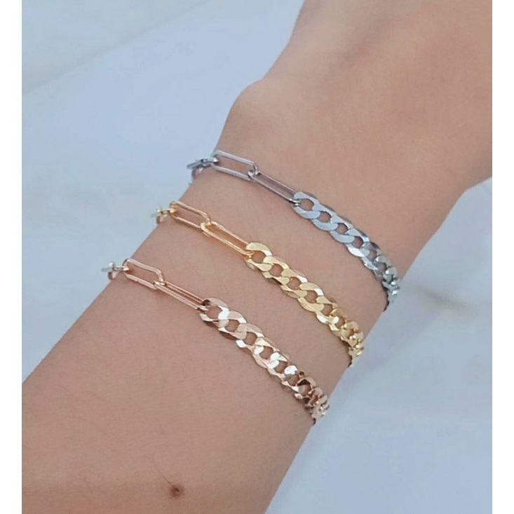 gelang tangan rantai paperclip kombi sisik naga polos+1bel/perak asli silver 935 lapis emas/perhiasan fashion wanita terbaru