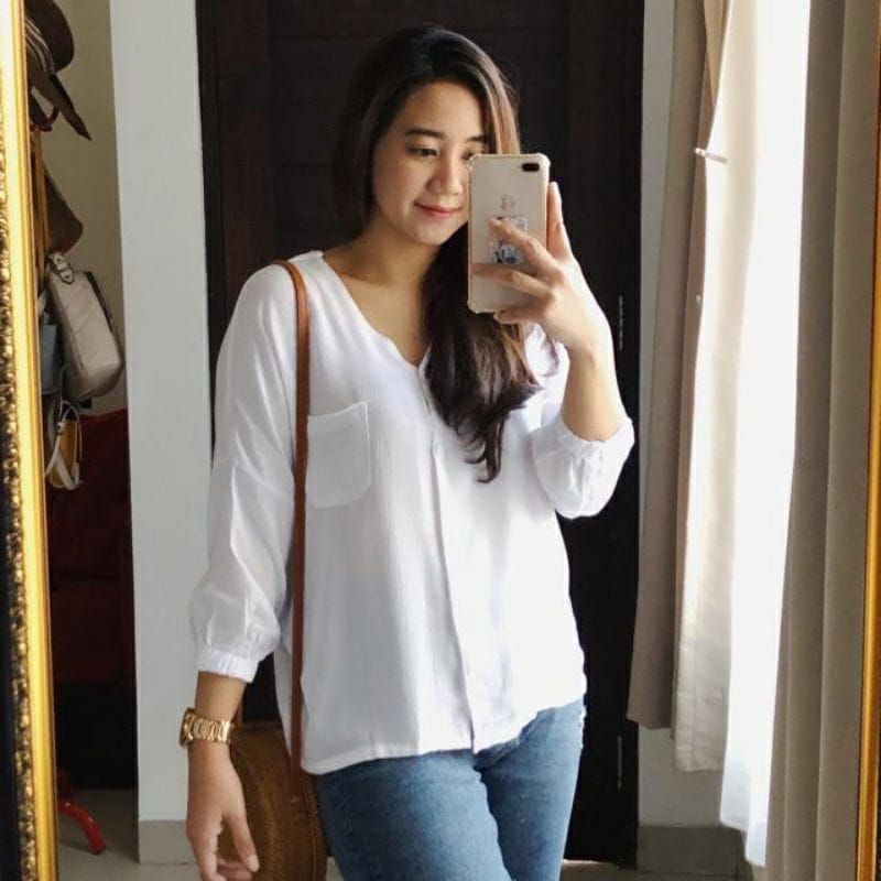 KEMEJA POLOS WANITA BIG SIZE  KEMEJA OVERSIZE WANITA GFS MORI BLOUSE  KEMEJA CROP KEMEJA LENGAN PANJ