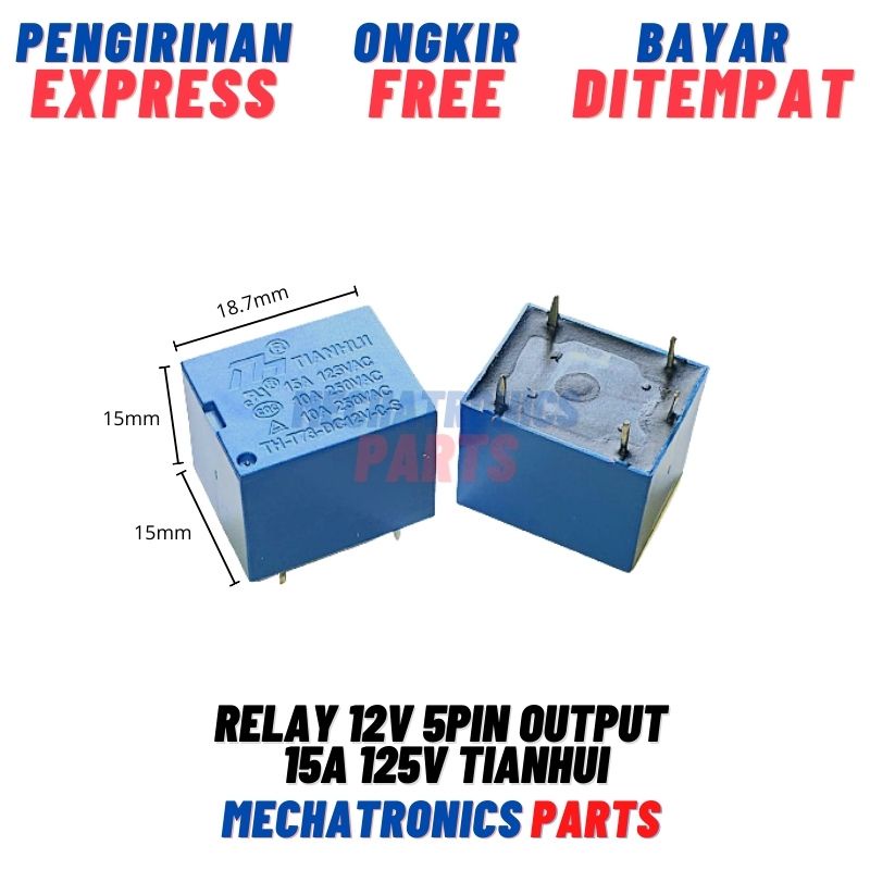 Relay 12V 5Pin Output 15A 125V TIANHUI 5 Kaki Pin