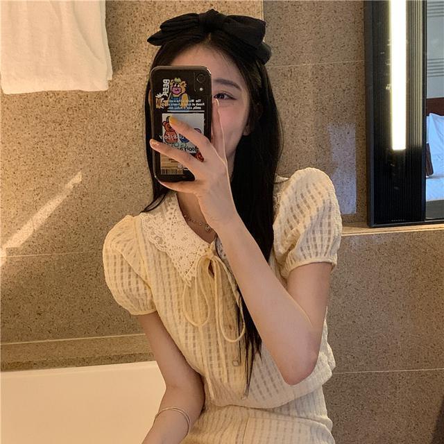 Suhao setelan dua potong Qianjin~Xiaoxiang setelan jaket kerah boneka lengan engah wafel + rok ramping dengan pinggul
