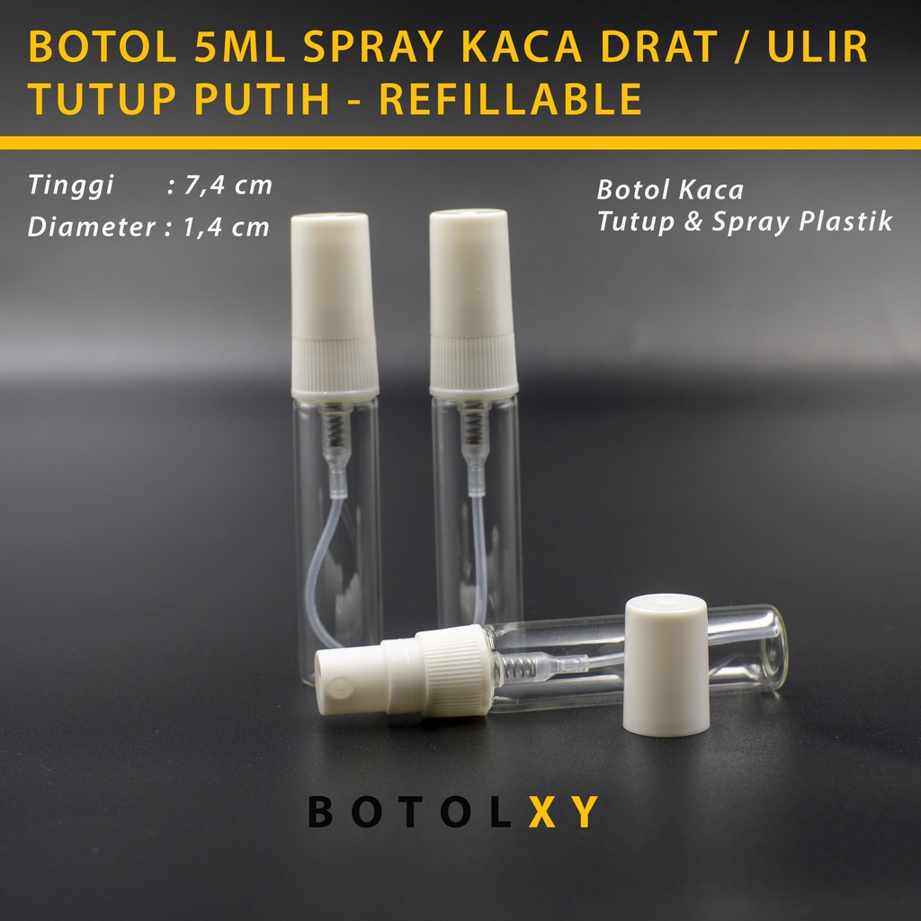 Botol Spray Kaca 5ml Refill Parfum Vial Travel Size Decant TUTUP PUTIH