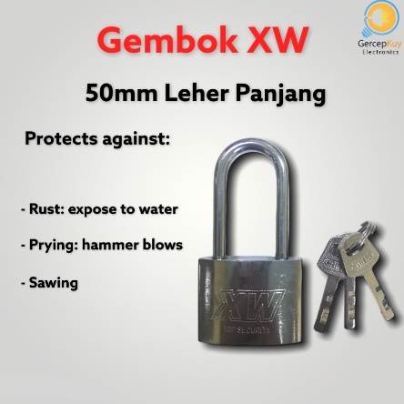 Gembok XW 50mm Leher Panjang + 3 Kunci