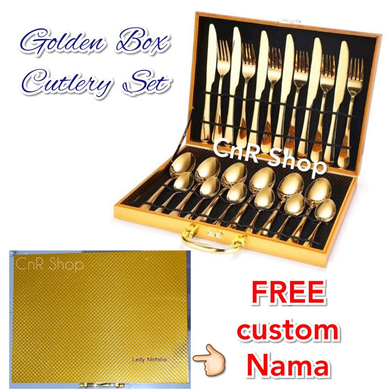 luxury cutlery set hampers mewah / sendok gold rosegold stainless pisau set / wedding gift paket san
