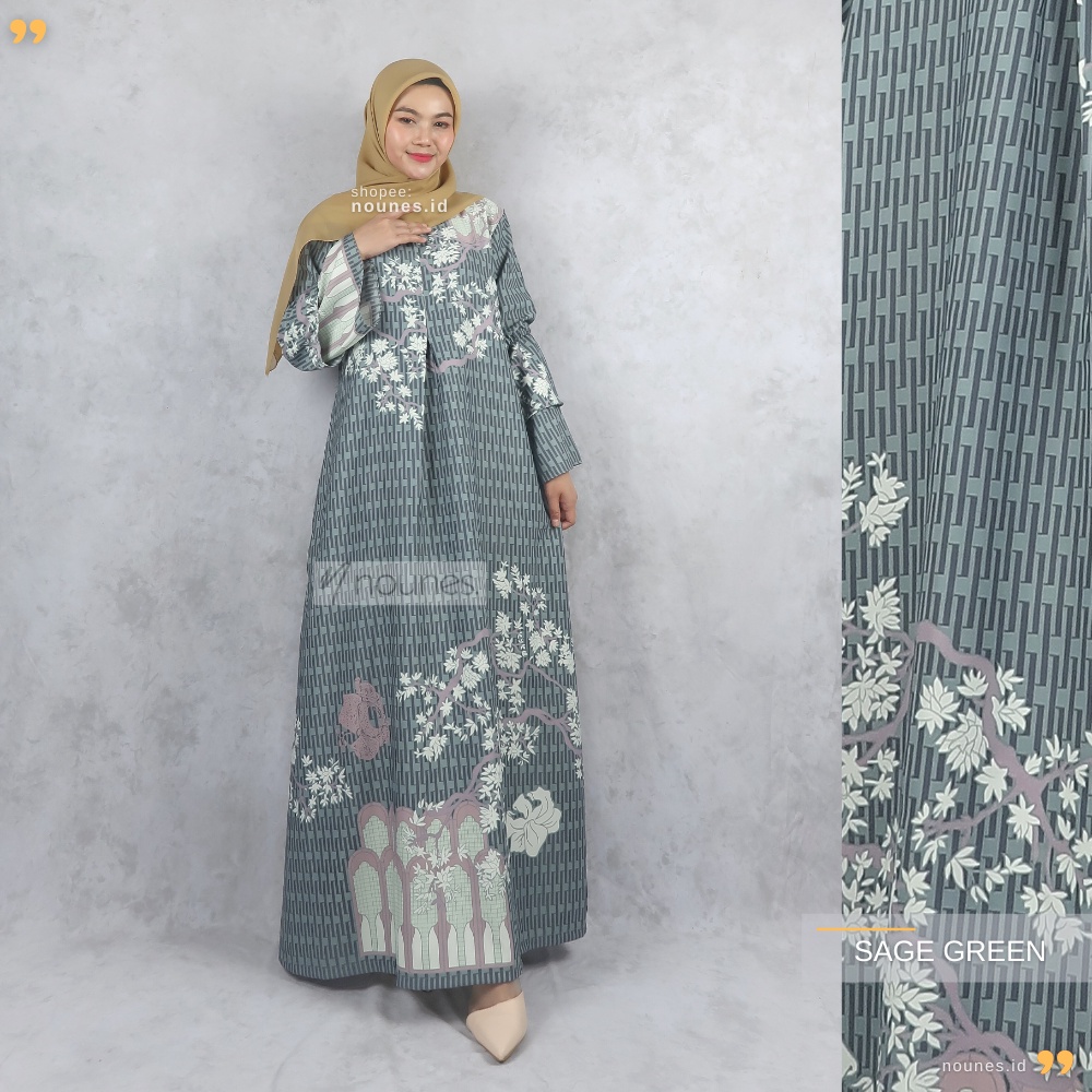 Nounes Khaira Dress Gamis Wanita Matt Maxmara Lux Motif Bunga Busui Friendly size L LD 104