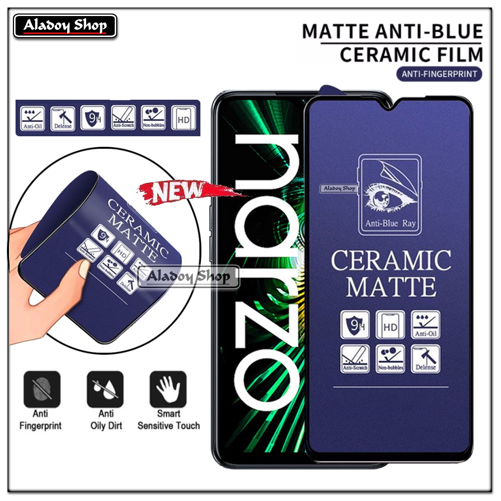 PAKET 3IN1 Anti Gores Blue Matte Anti Glare Realme Narzo 50 + Tempered Glass Camera dan Skin Carbon